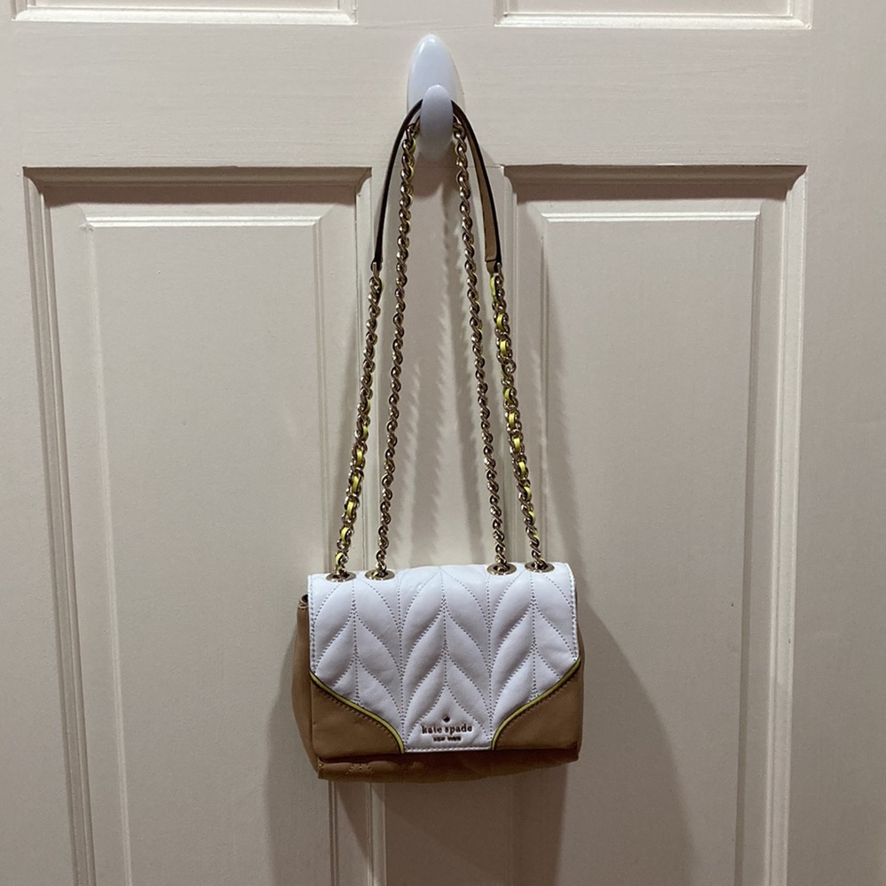 Kate Spade Tan White Yellow Briar Lane Quilted Mini Emelyn Purse Bag - Picture 15 of 16